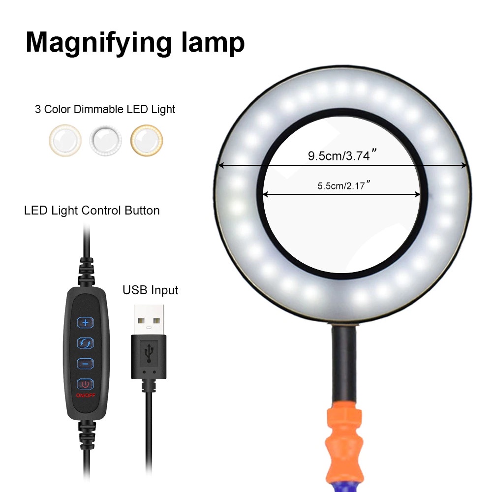 Helping Hand Alat Pegangan Solder with Kaca Pembesar LED - SN5 - Black