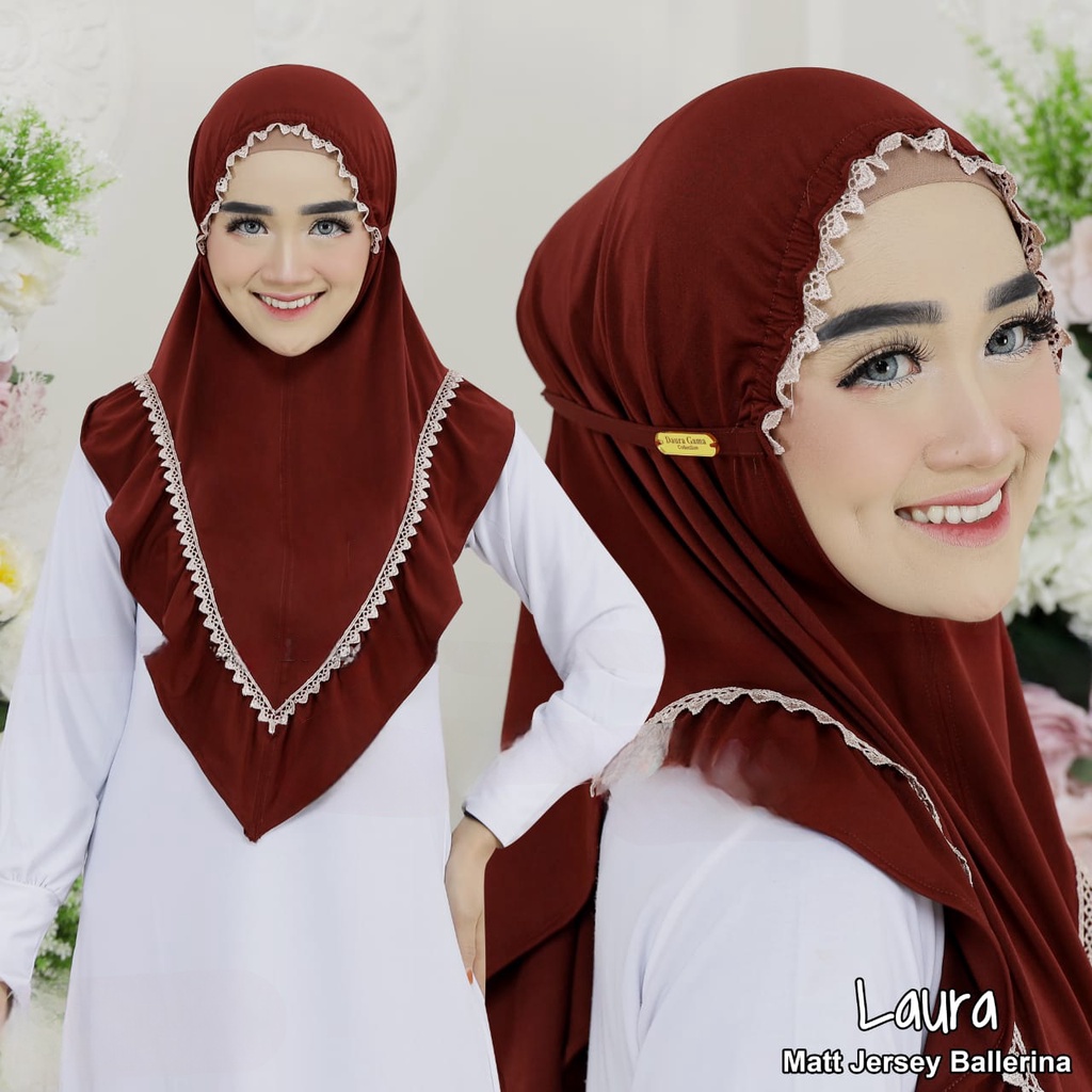 Hijab Instan LAURA Jersey Kerut Dahi renda rempel by DAURAGAMA