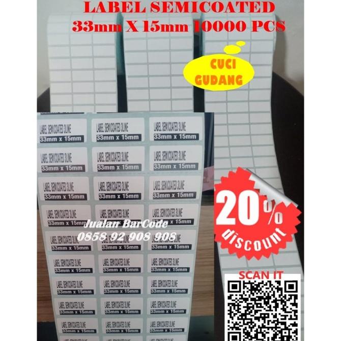 

33x15 | 33 X 15 STIKER LABEL BARCODE BAHAN SEMICODE | SEMICOTED 10000 CUCI GUDANG