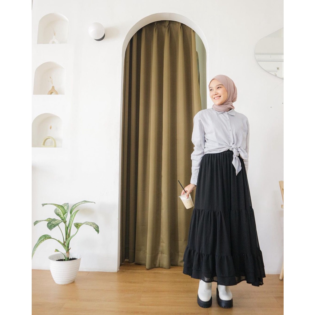 [COD] Yuna Maxi Skirt / Rok Ruffle Panjang / Rok Wanita Best Seller