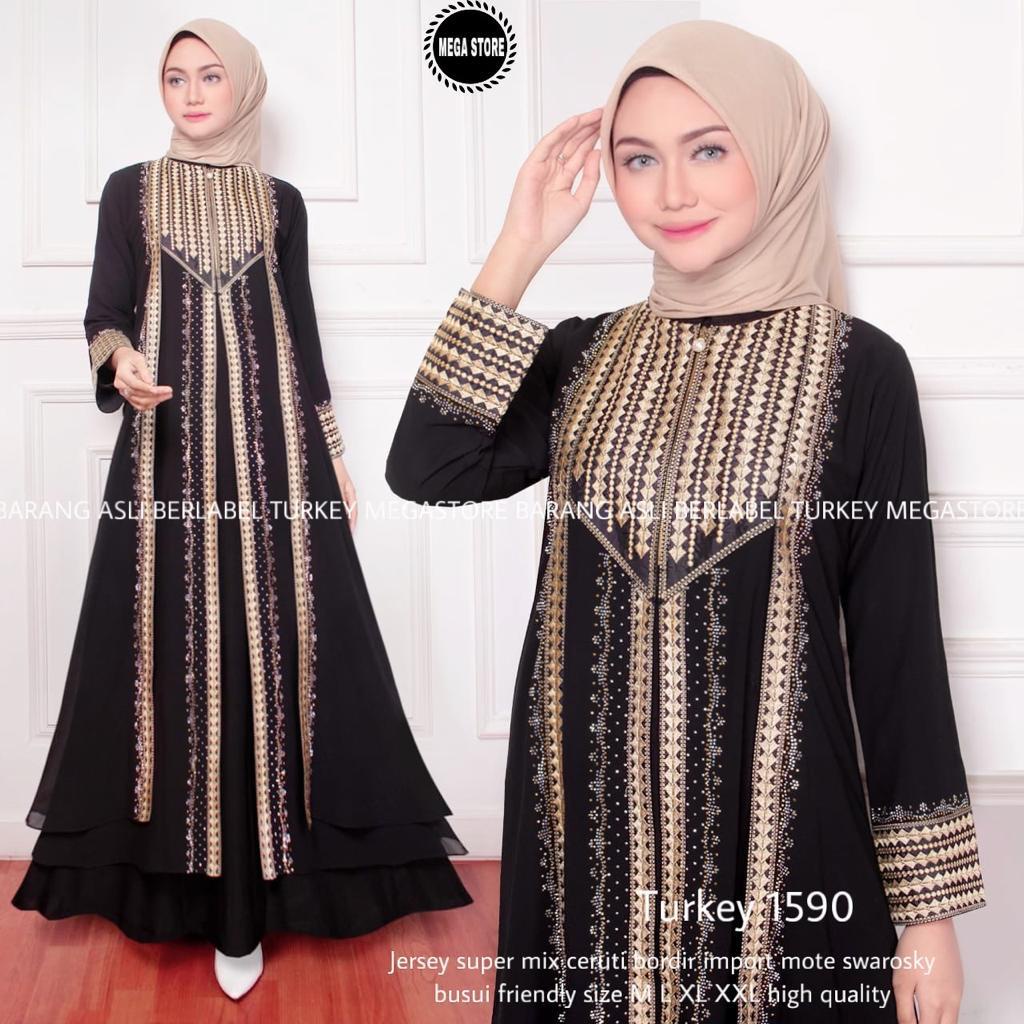 Abaya Turkey 1590 Busui Dress Muslim Gamis Jumbo Original Berlebel Megstore //COD