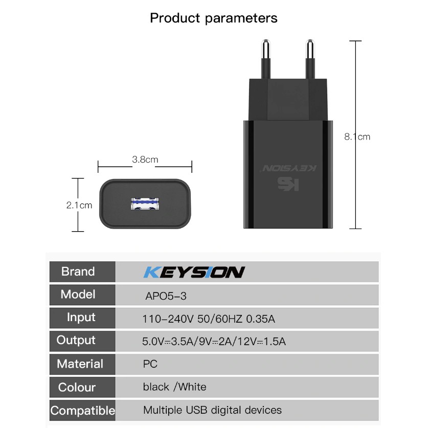 Charger Keysion 18W quick charge 3.0 - bergaransi 6 bulan