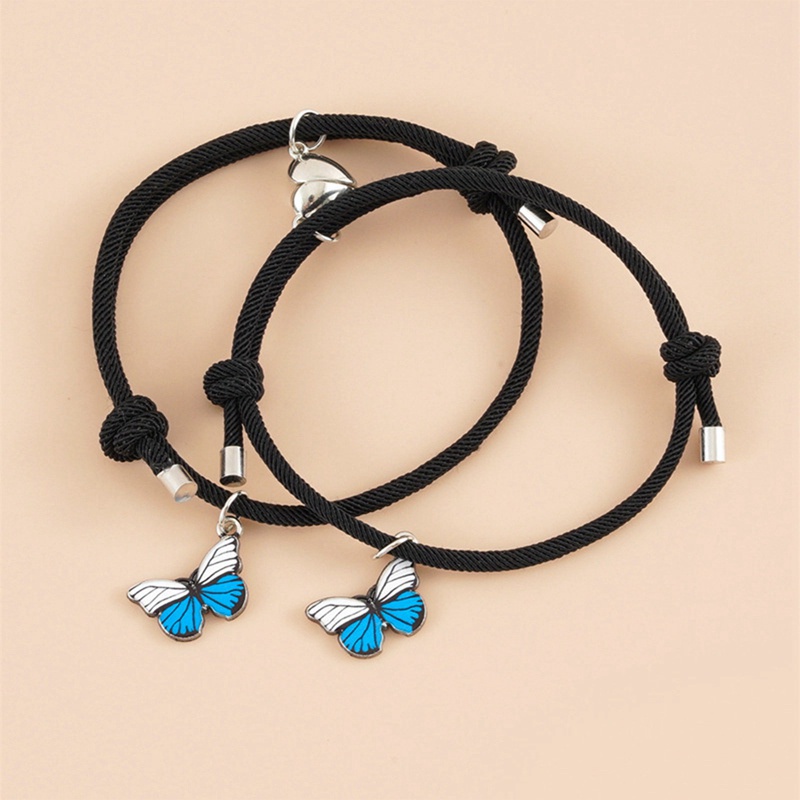 Fancyqube Sepasang Gelang Rantai Anyaman Tangan Model Butterfly Element Magnetik Untuk Pasangan Wanita