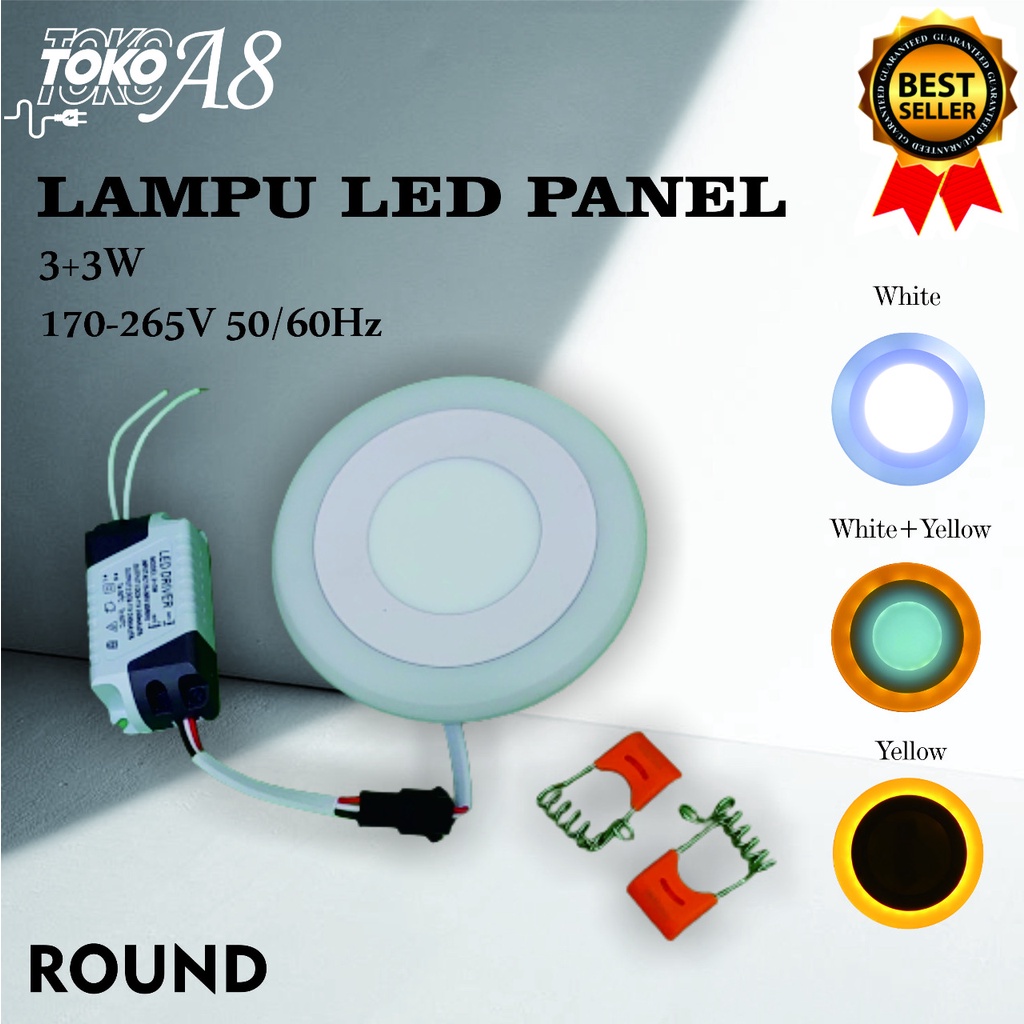 Downlight LED Panel 2 Warna 3+3 Watt/6+3watt/12+4wett Bulat dan Persegi