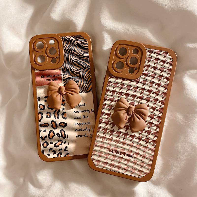 Angel Eyes Leopard Stitch Bowknot Soft Case iP iPhone 7 8 + Plus X XR SE 2020 XS Max 11 12 13 Pro Max Casing Xiaomi Redmi Note 8 Pro