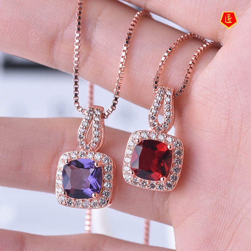 [Ready Stock]European and American Women's Shiny Zircon Square Diamond Pendant Noble Temperament