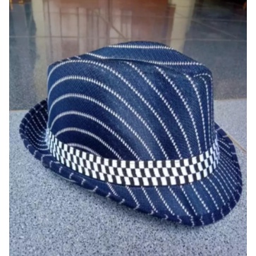 Topi Koboy Fedora Jazz Vintage Motif Salur Murah Topi Koboy Masa Kini