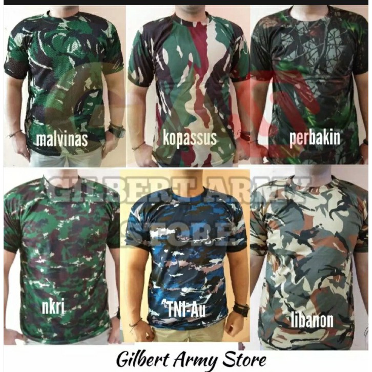 GILBERT ARMY STORE GROSIR Kaos Loreng  Lengan Pendek Pria daleman loreng Militer motif  camo nkri malvinas kopasus linud kostrad libanon tni au digital desert pixel