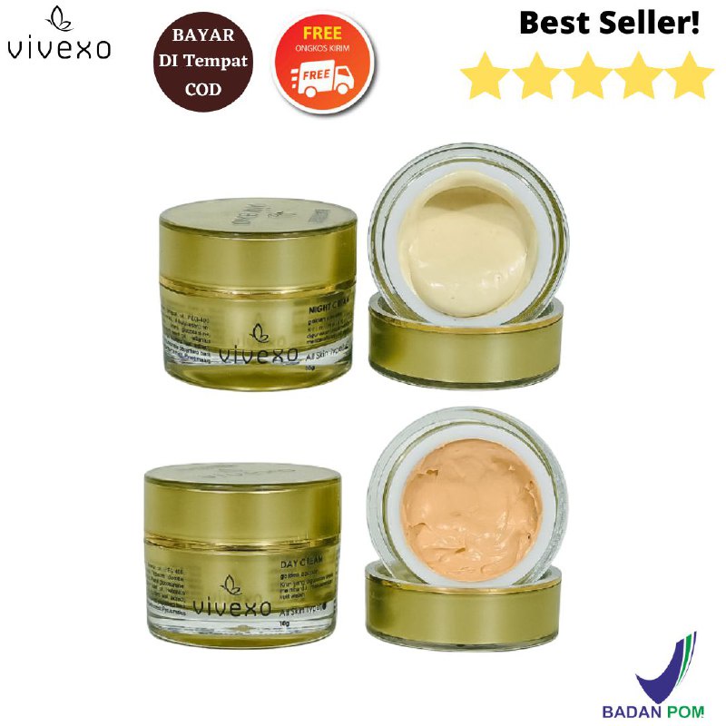 VIVEXO PAKET 2 CREAM | MORNING NIGHT CREAM  WHITENING GLOWING  EXCLUSIVE KRIM WAJAH BPOM AMAN BUMIL