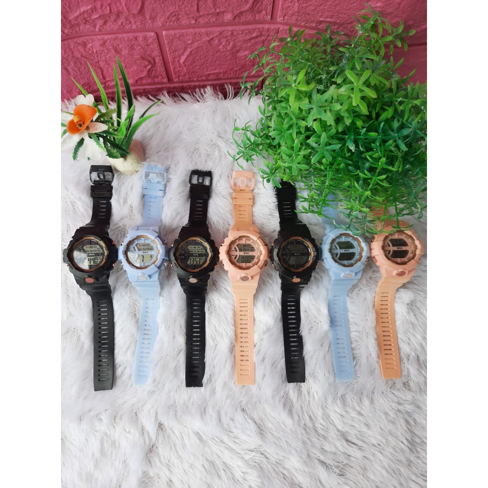 Jam Tangan Rubber Digital Sport Bulat Wanita Dan Pria Fashion Gaya Korea Import