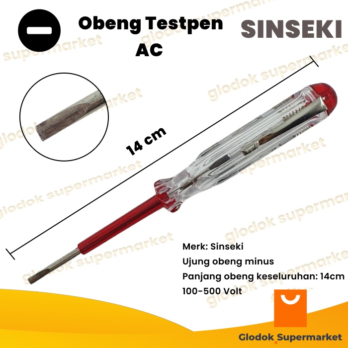 Obeng Testpen AC Sinseki Tespen 100-500 Volt Panjang 14cm