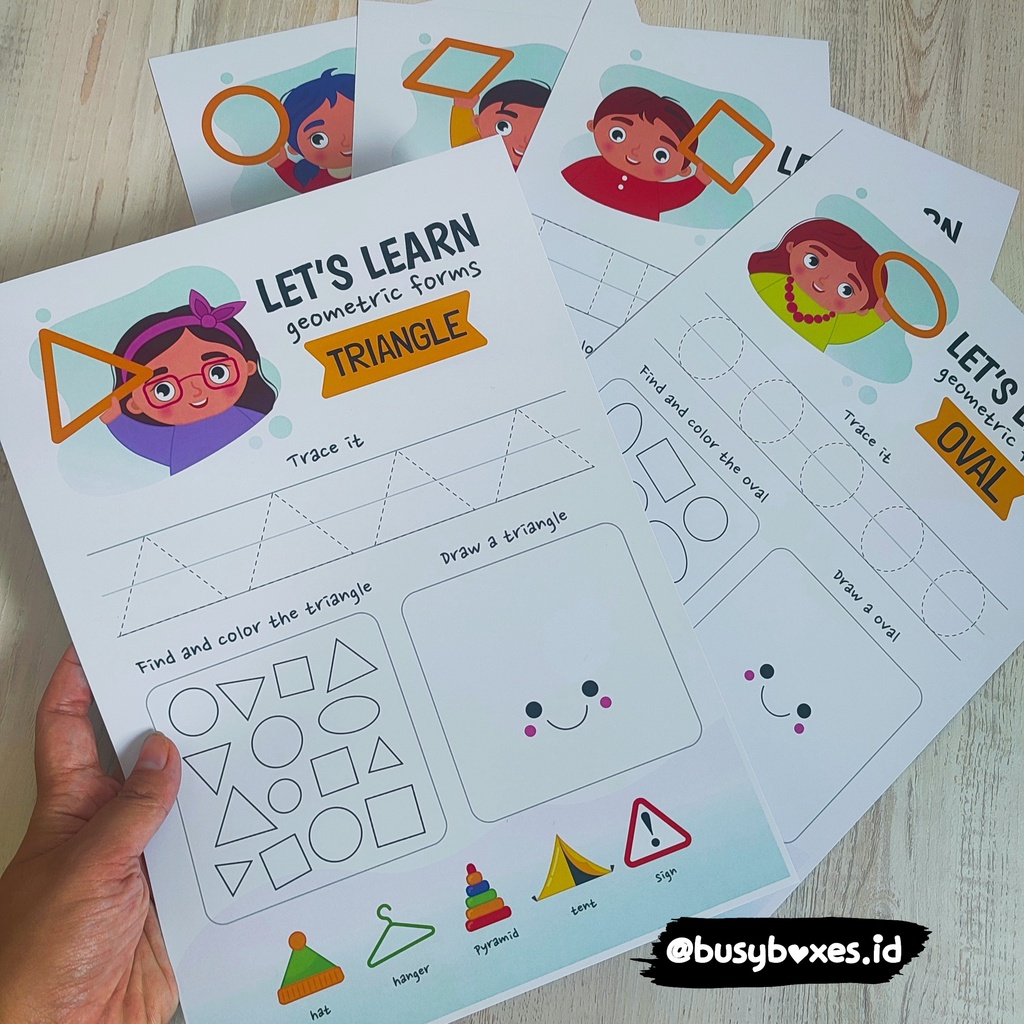 [busyboxes.id] Mainan Edukasi Worksheet PAUD preschool mengenal bentuk dasar geometry wipe and clean