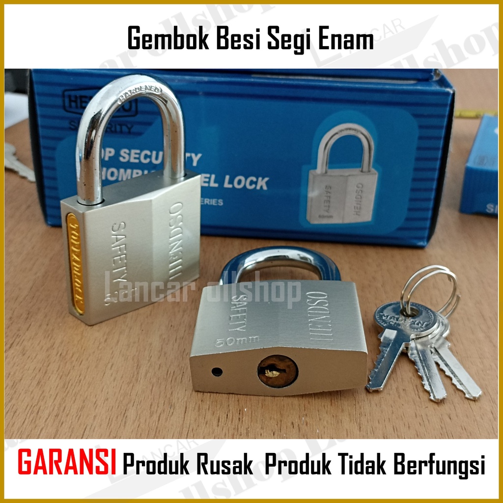 Gembok leher panjang pendek 50mm / Gembok pagar rumah / Pengaman pagar rumah / Gembok anti maling Segi Enam 60 MM Leher Pendek