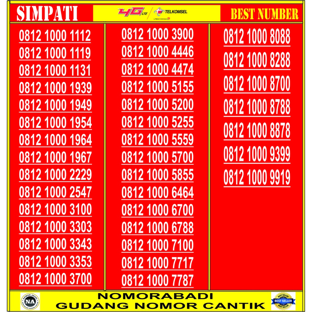 NOMOR CANTIK SIMPATI 4G 0812 1000 XXXX H2000