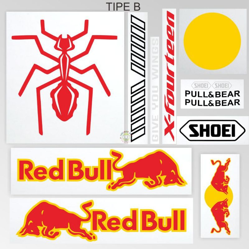 set lengkap stiker helm red bull shoei stiker redbull tt course snail