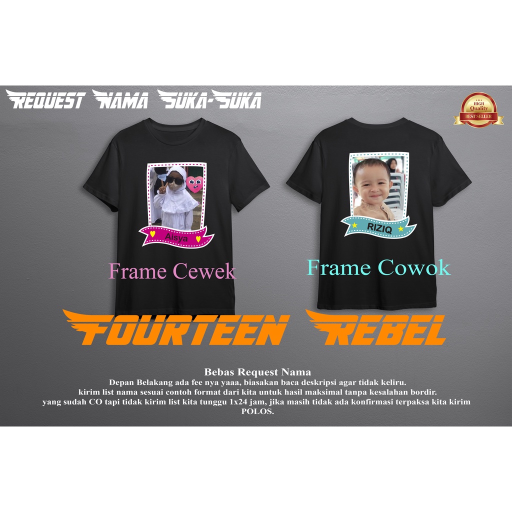 Kaos Anak FOTO Dan NAMA Frame Cowok-Cewek Lengan Pendek