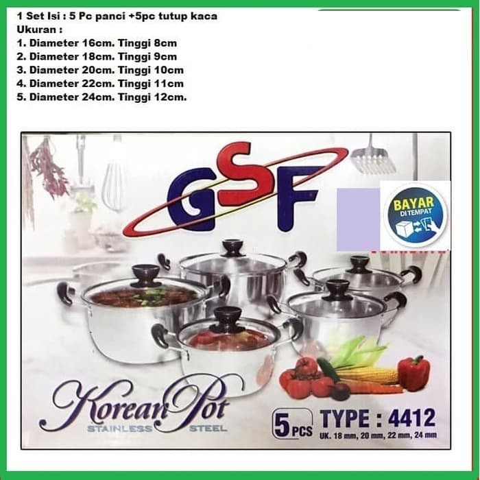 Gsf Panci Set Korean Korea Pot Stainless Steel 10 PCS GSF 4412