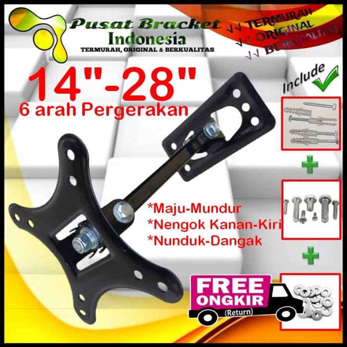 Bracket Tv 21 Monitor Lengan 14&quot; s/d 28&quot; 6arah Fleksible PBI.SWKNM-003