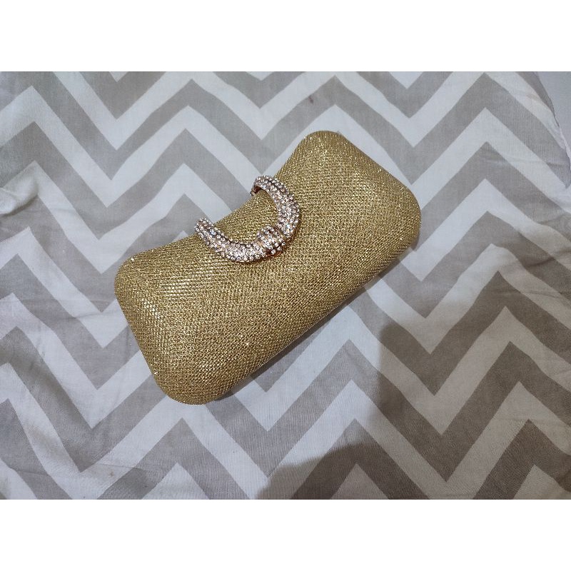 Party Bag Clutch / Tas Pesta Simple, Gold , New