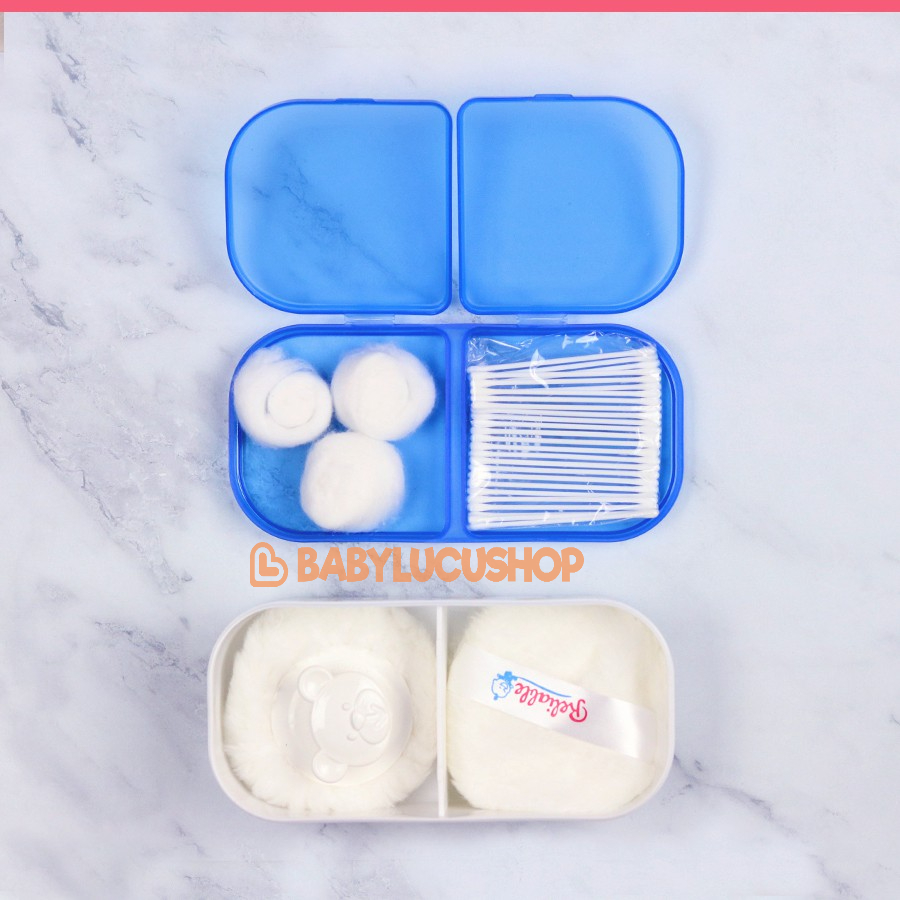 Tempat Bedak Bayi Reliable Double Susun (FREE Cotton Ball + Cotton Bud) Powder Case with Cotton Balls Cotton Buds