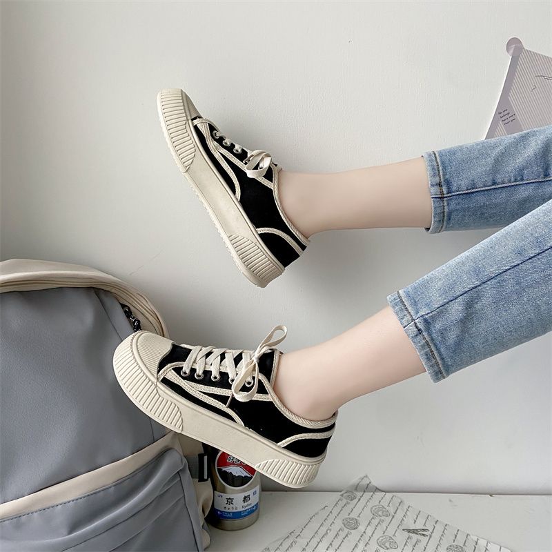 SEVEN_DAY SEPATU KANVAS WANITA KOREA IMPORT CASUAL SPORT SHOES HITAM FQ-58-6