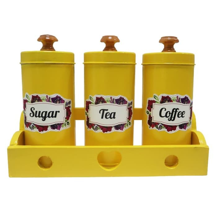 Tempat Gula Kopi Teh Canister Set Sugar Coffee Tea Set - Kuning
