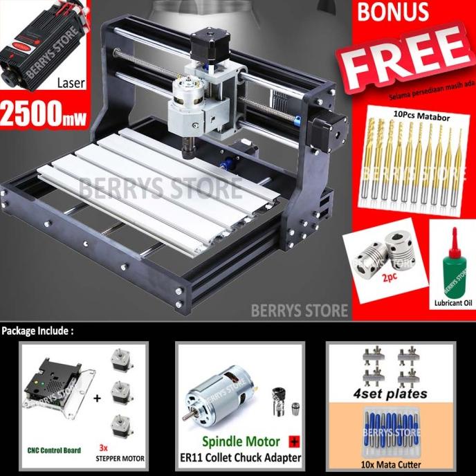 [2 in 1] MESIN CNC LASER 2500MW + ROUTER CUTTING GRAFIR KAYU AKRILIK - Hitam