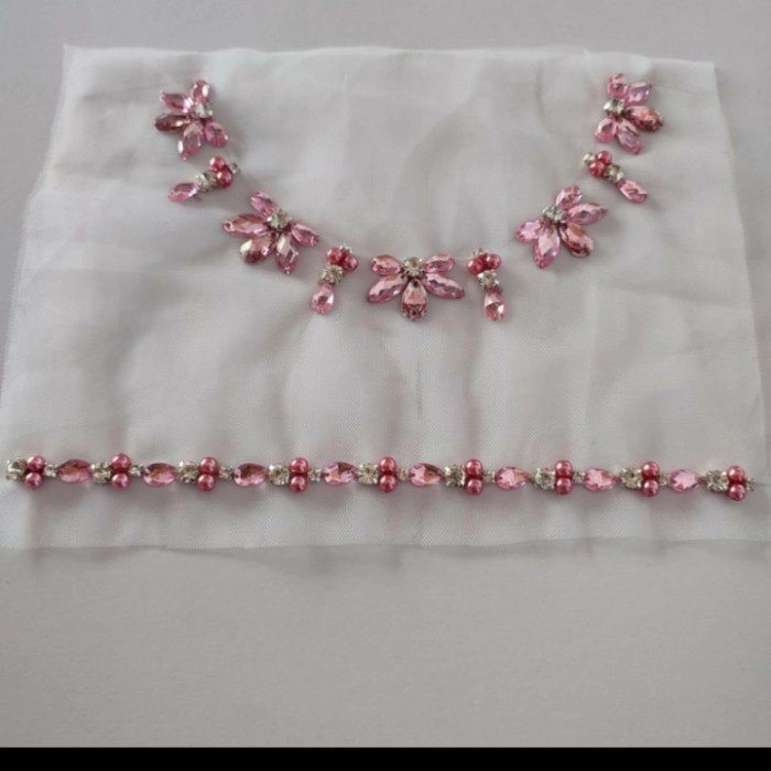 Ready Murah Lanta | payet rangkai premium satu set /lingkar leher /pinggang/tabur - pink