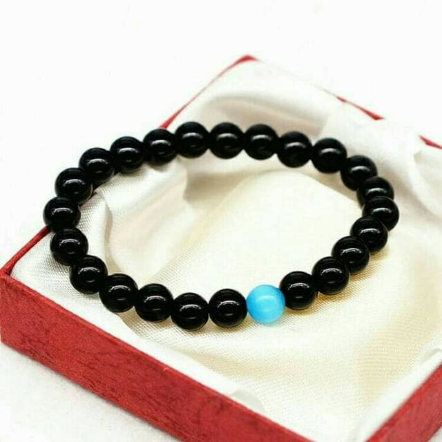Gelang batu giok hitam kombinasi pirus biru pria wanita