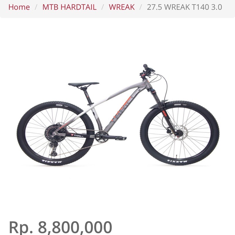 27.5” thrill wreak t140 3.0 11Sp deore m5100 fork suntour xcr 34 air hydro brake hollow crank