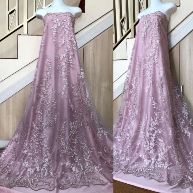 Kain Tile/Tulle Bordir Motif Atas Bawa (Harga 1/2 meter )