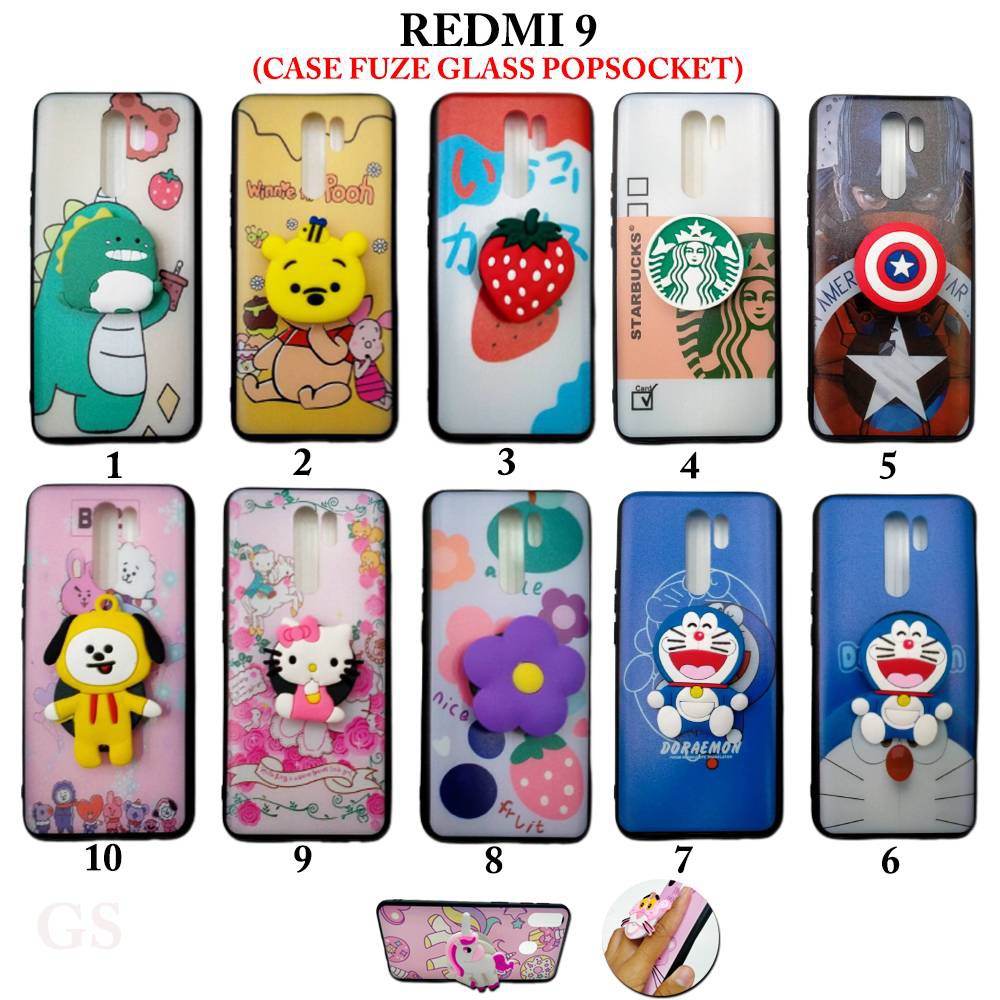 Case REDMI 9 Case Fuze Glass Popsocket Karakter