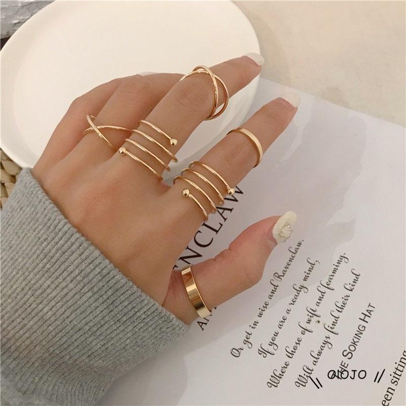 6 Pcs/set In Korea Cincin Gaya Punk Geometris Cincin Indah Pesta Pernikahan Wanita Fashion Perhiasan - COL