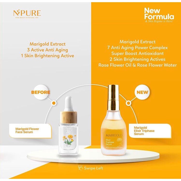 BPOM NPURE Marigold Elixir Triphase Serum Anti Aging Pengencang Wajah Mencegah Kerutan Menyamarkan Garis Halus