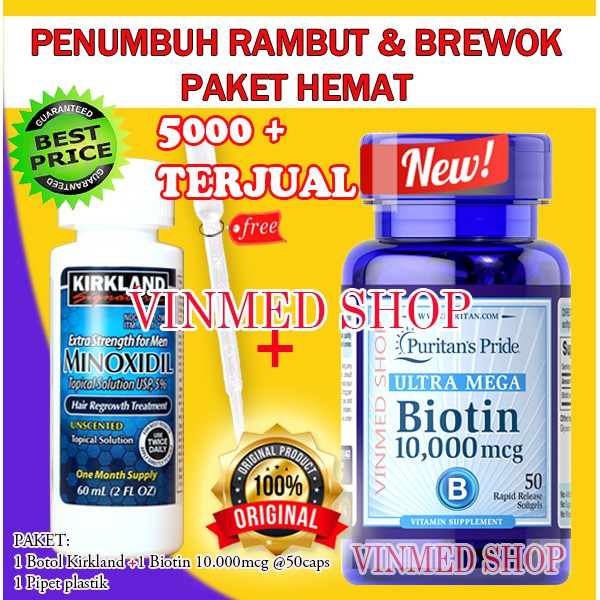 PAKET HEMAT Kirkland Minoxidil 5%+Biotin 10.000mcg +Shampoo Head n Shoulder anti hair fall