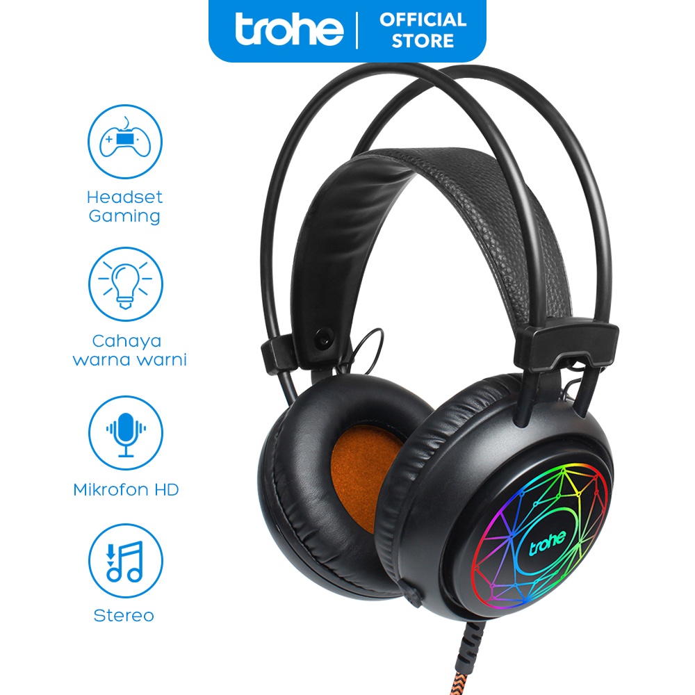Trohe Headphone Gaming Over Ear Headphones Original Wired Headset with Microphone Pakai Kabel Jack 3