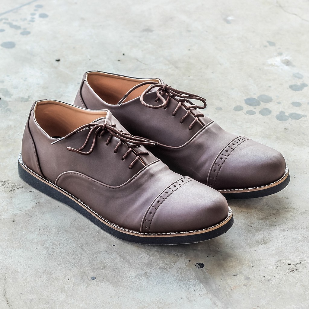 Oxford Brown | Sepatu Pantofel Santai Kerja Kantor Kuliah Pria Cowok Men Laces | FORIND x Lvnatica