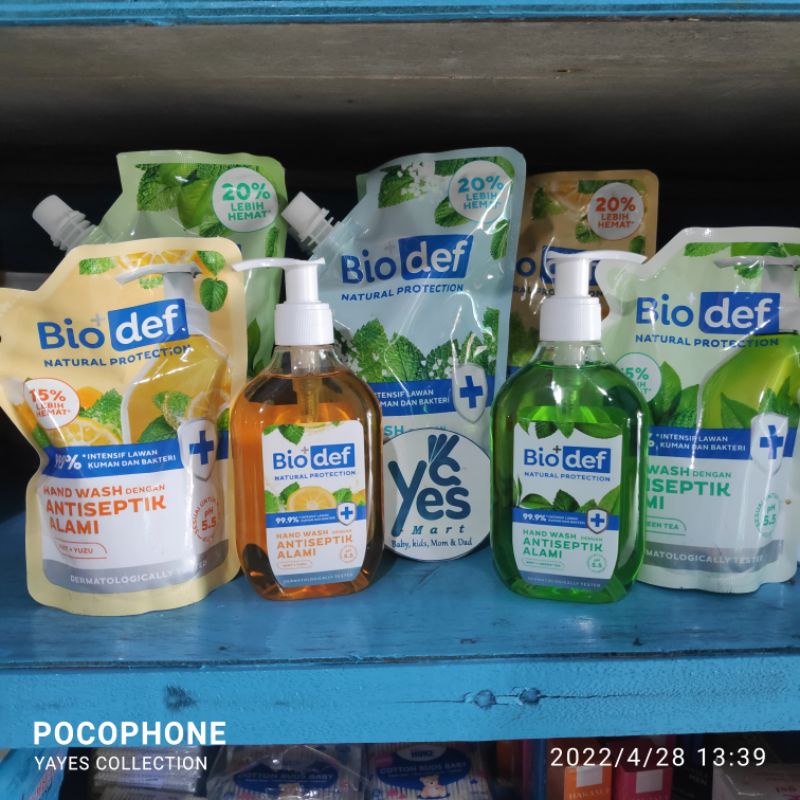 Sabun Cuci tangan Hand Wash 250 ml Botol Pump 200 ml Refil Pouch Biodef Bio Def Antiseptik Alami