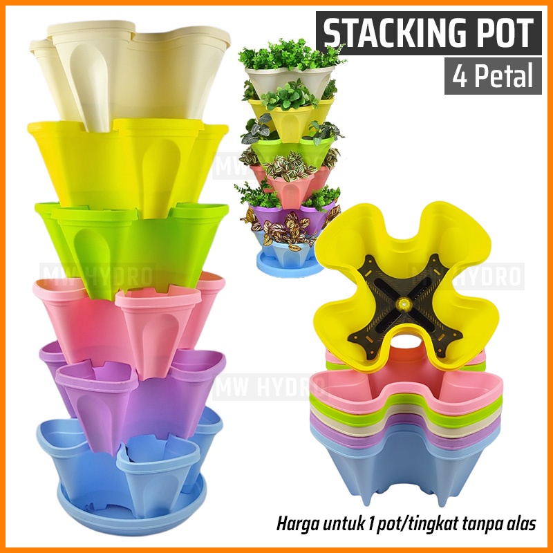 Pot Bunga Susun Tingkat, Stacking Flower Pot, 4 Petal