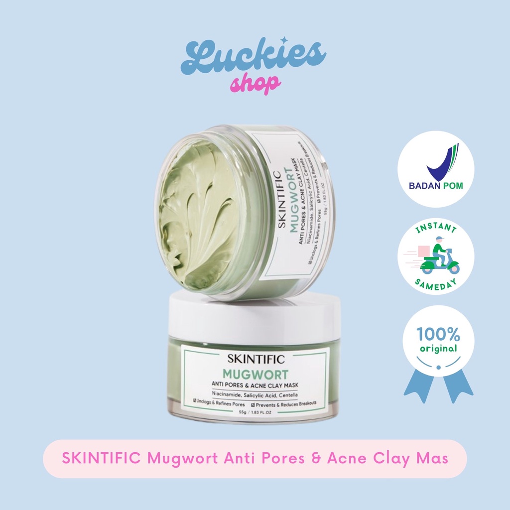 BPOM SKINTIFIC Mugwort Anti Pores &amp; Acne Clay Mask Pore Clarifying Wask Off Pack 55gr Masker Lumpur Wajah