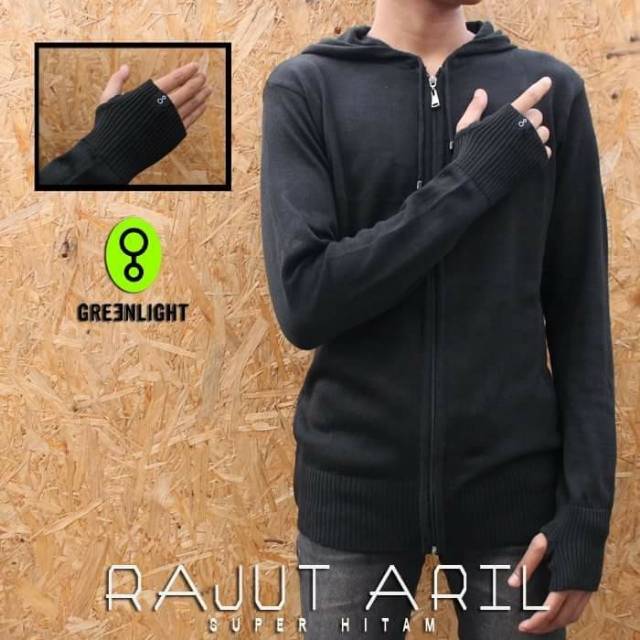 Sweater Hoodie bahan rajut premium pria dengan roundhand jempol