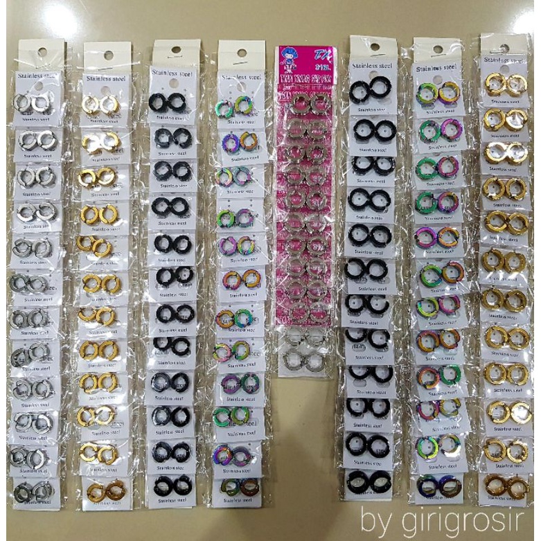 Anting Titanium Jepit Catok Anti Karat 12pasang Kulakan Grosir