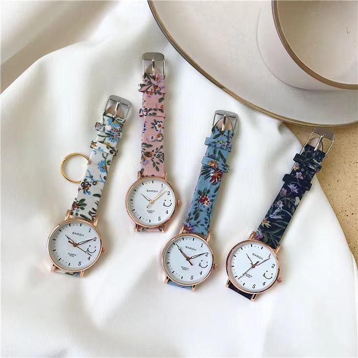 ✅Grosir Jam Senen - Jam Tangan Wanita Analog Strap Pu Bunga Motif Smile Fashion Aksesoris Wanita Gaya Korea