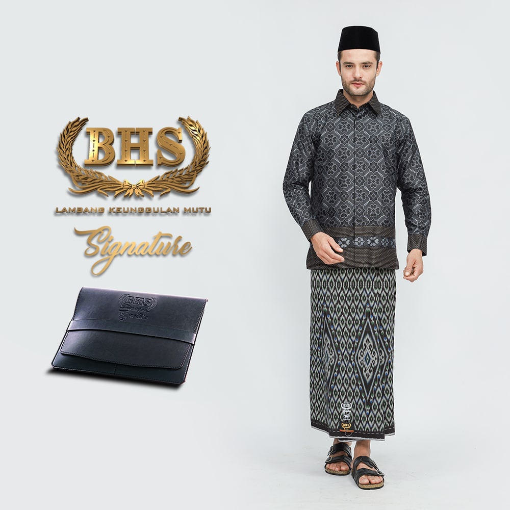 Sarung BHS Signature Gold Motif Kawung Tumpal Dua Warna Hitam Hijau 01 / BHS SIGNATURE KTD