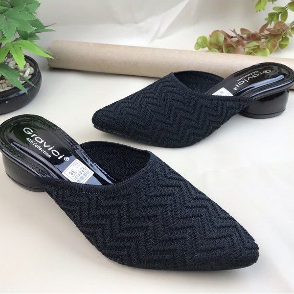 GRAVICI - Sepatu Slip On Mules Wanita Bahan Rajut Import AR 09