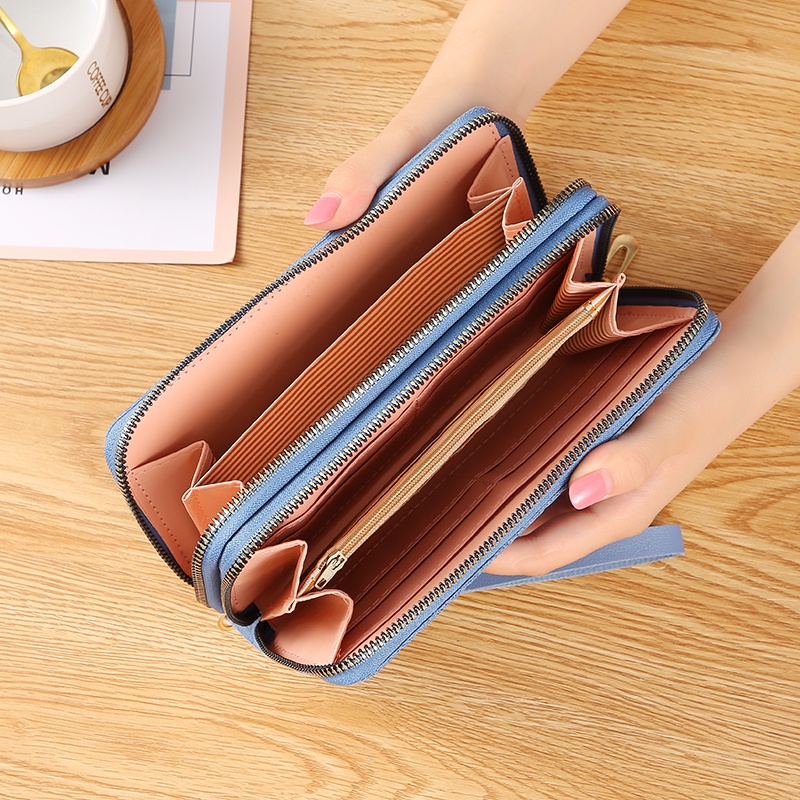 Dompet Panjang Wanita Zipper Dompet Clutch  Resleting Women Wallet Fashion Korea Style Kulit PU Azgalery D57