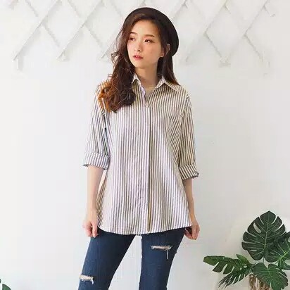 Chamele Atasan Wanita Kemeja Salur Basic Motif Stripe 2155 / 2991