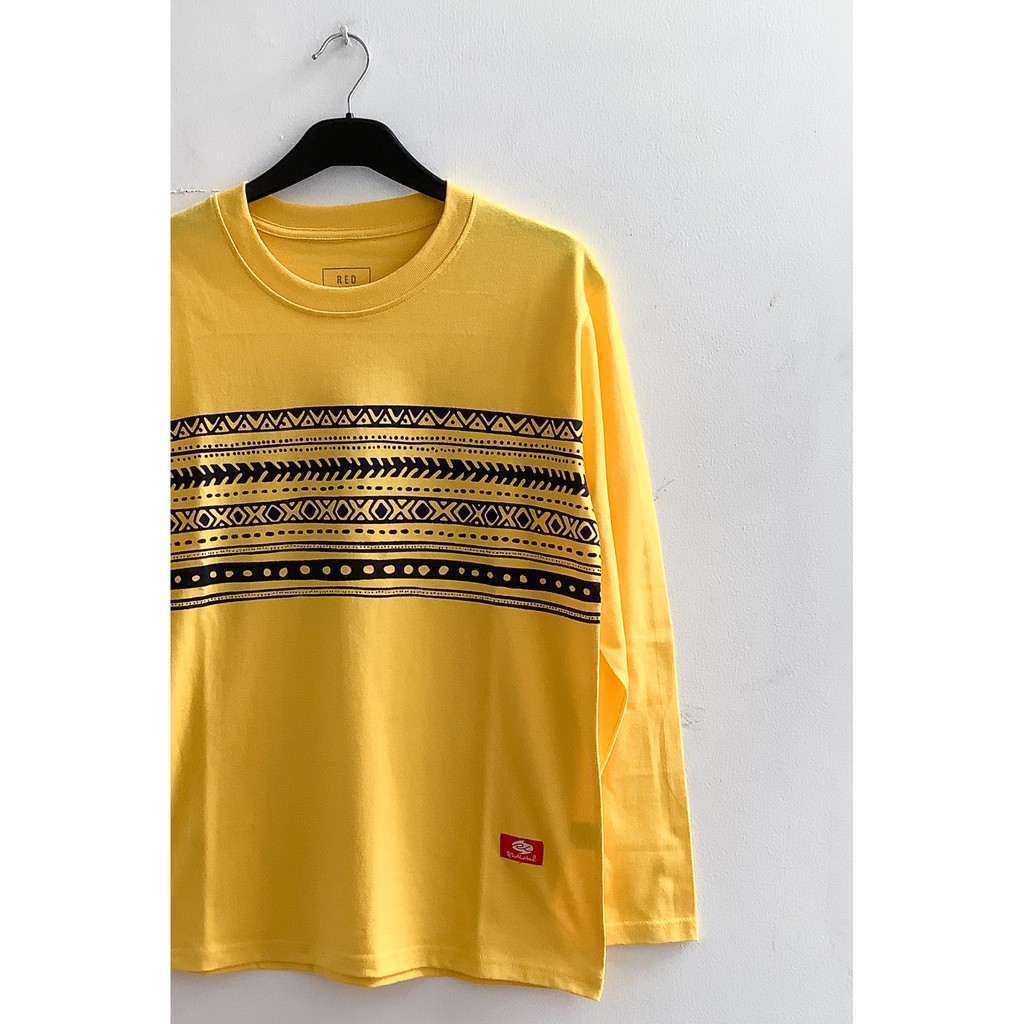 Kaos / T-Shirt  RED  LABEL  100% Katun Motif Batik Lengan Panjang Kuning