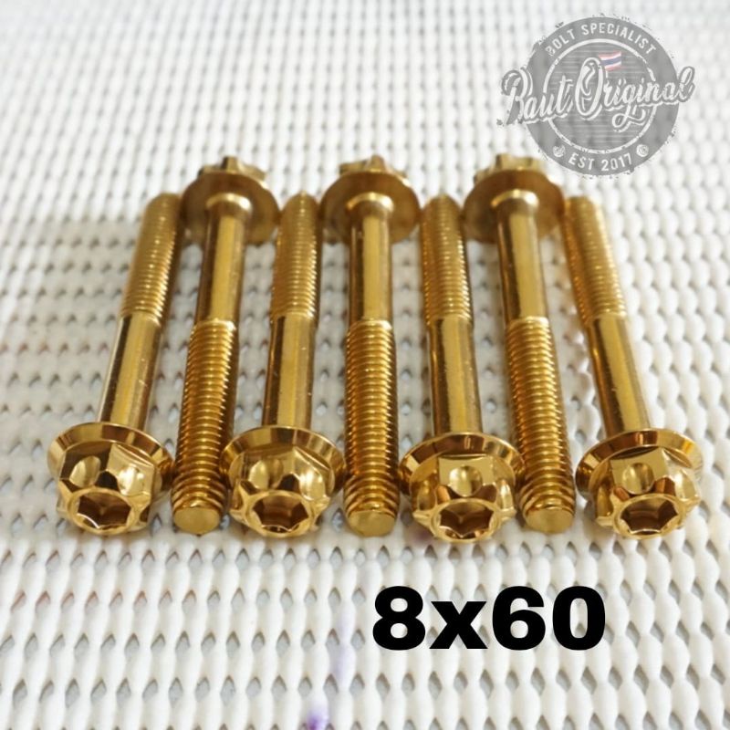 Baut probolt 8x60 gold new model drat 12 panjang 6cm Heng thailand