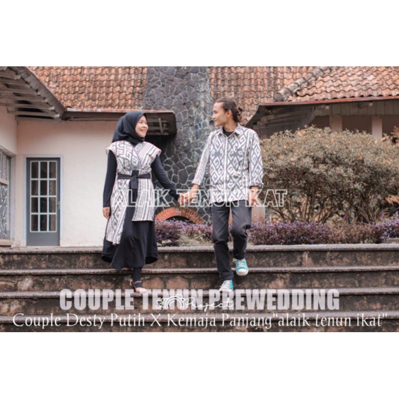 Baju Tenun Couple Tenun Couple Prewedding Dress Desty Putih X Kemeja Full Tenun Terbaru